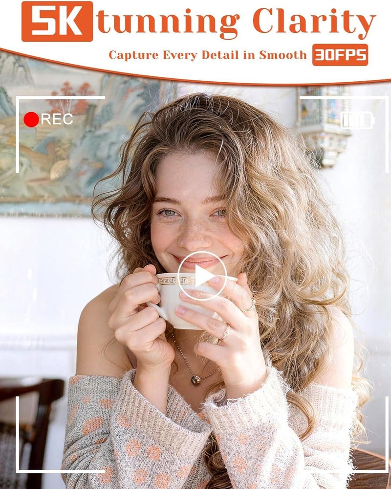 Lecran 5K Point and Shoot Digital Camera, 75MP for Photography, 2 Batteries, Wide Angle & Macro Lens, With 64GB TF Card, 18X Digital Camera with 3" 180° Flip Screen - Image 2